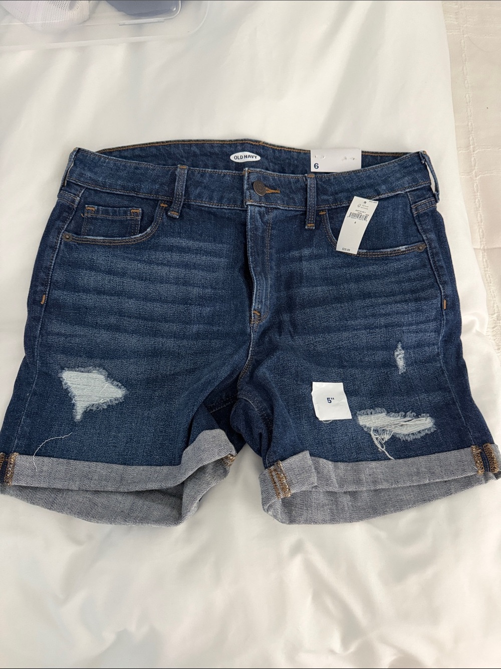 Old Navy Dark Blue Distressed Cuffed Denim Shorts